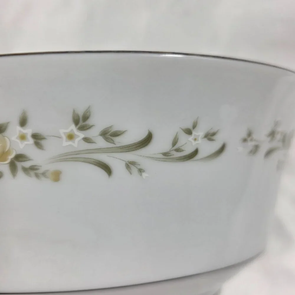 Sango Debutante 9 Inch Oval Serving Bowl White with Flowers and Scrolls